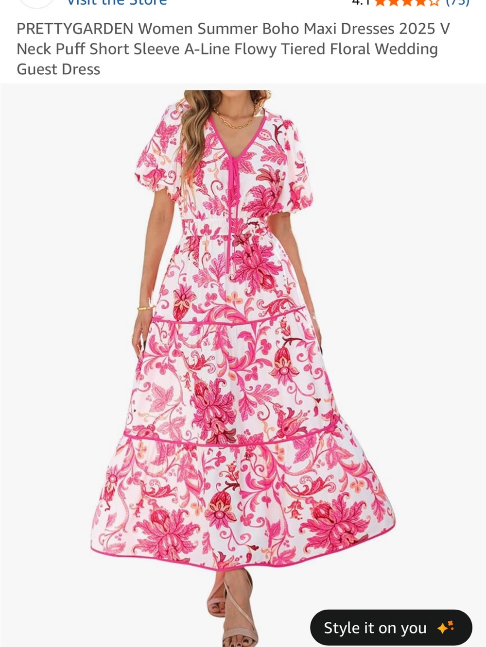 PRETTYGARDEN Pink Floral Tiered Maxi Dress with V-Neck